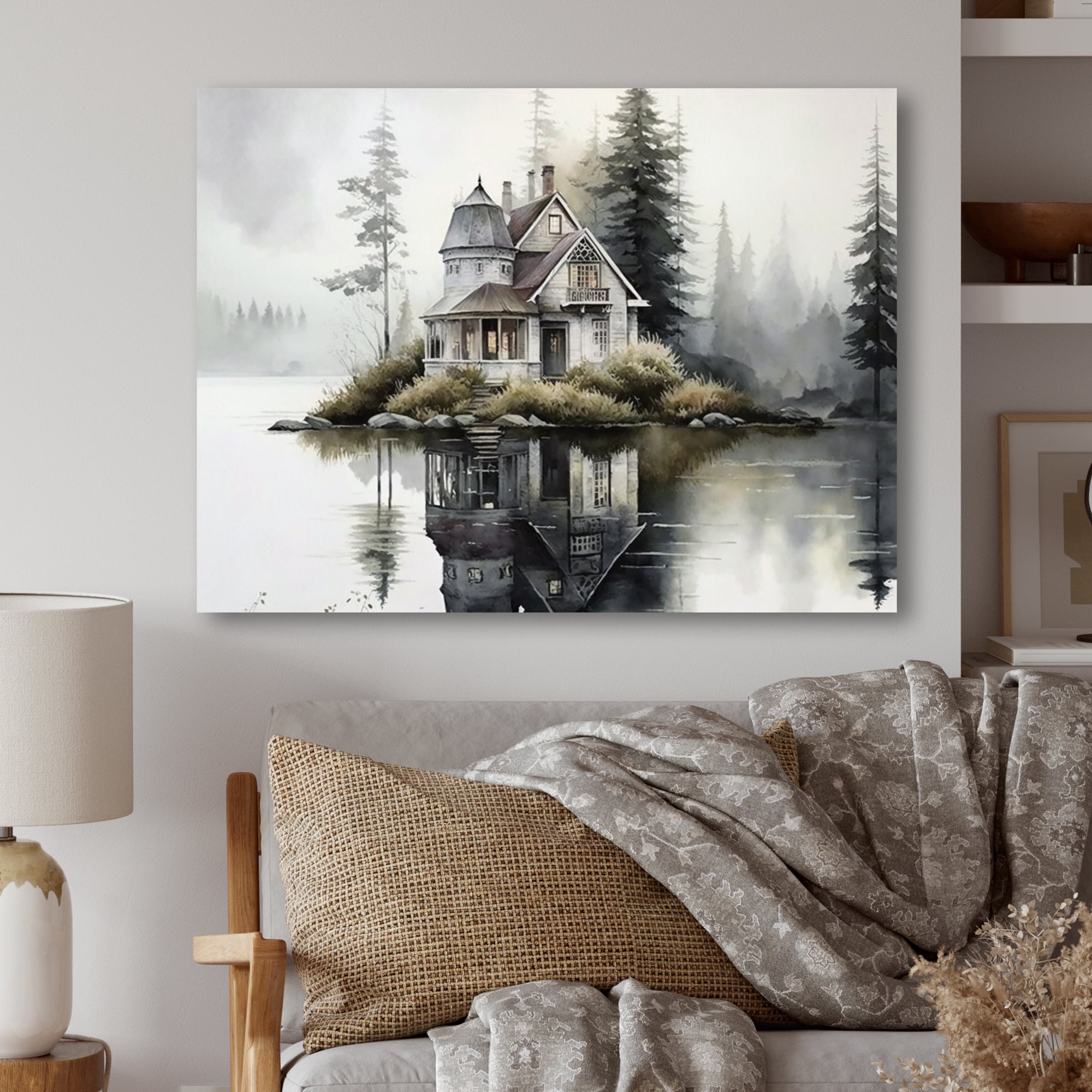 Designart Cottage On The Lake IV Canvas Wall Art