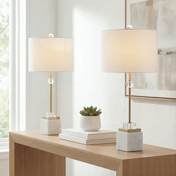 JONATHAN Y Dawson 30" Marble/Crystal LED Table Lamp, Brass (Set of 2), JYL5008A-SET2