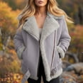 thumbnail image 2 of LWavelet Trendy Shearling Lined Faux Suede Moto Jacket Women Cozy Winter Casual Oversized Outerwear Gray S, 2 of 4