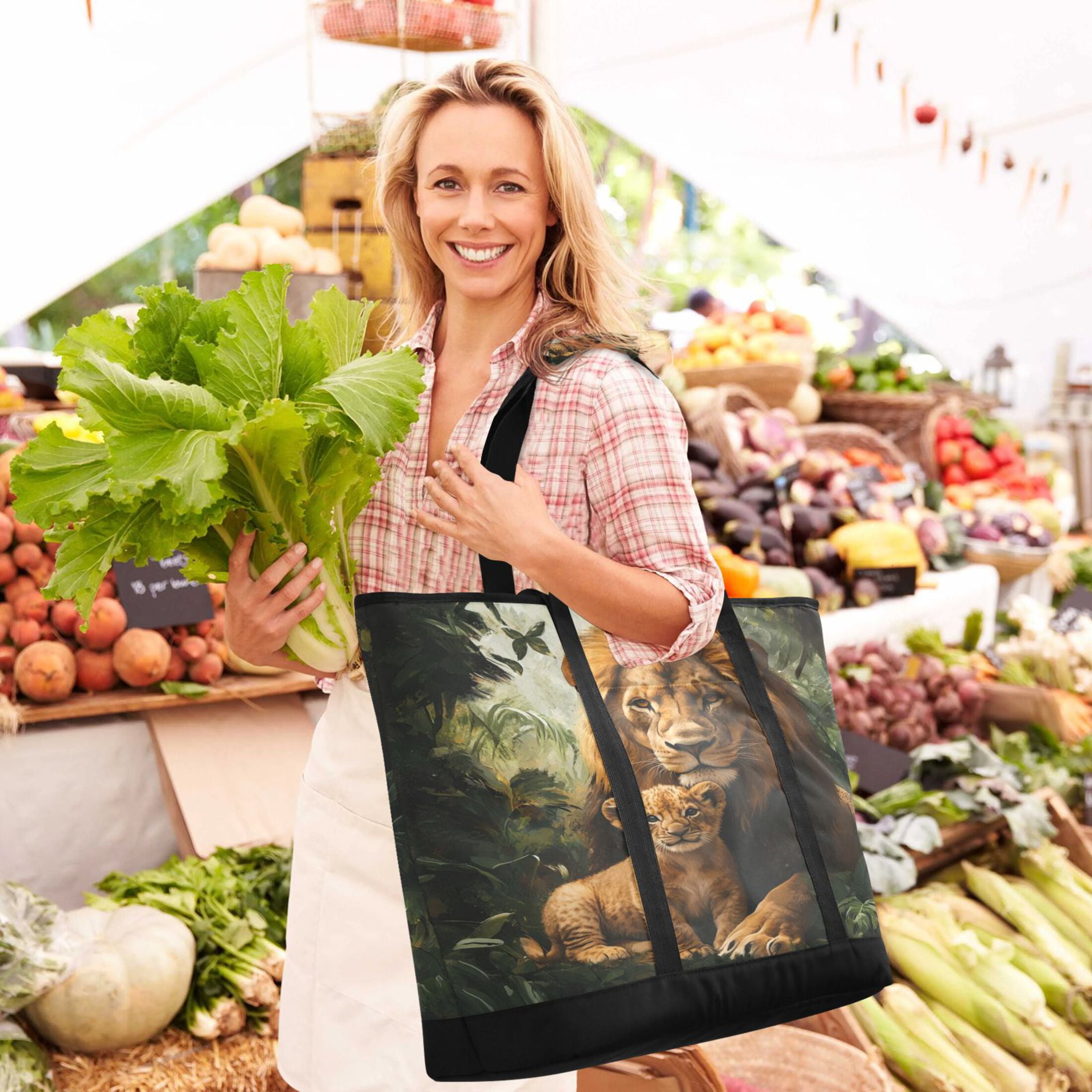 Large Hand-held Ice Pack Picnic Bag Insulation and Refrigeration Suitable for Shopping Picnics and Camping Beautiful Brown Lions