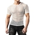 thumbnail image 3 of Migroa Men's Mesh Fishnet Top Short Sleeve Sheer See Through T Shirt Knit Crochet See Through Summer Tops White S, 3 of 4