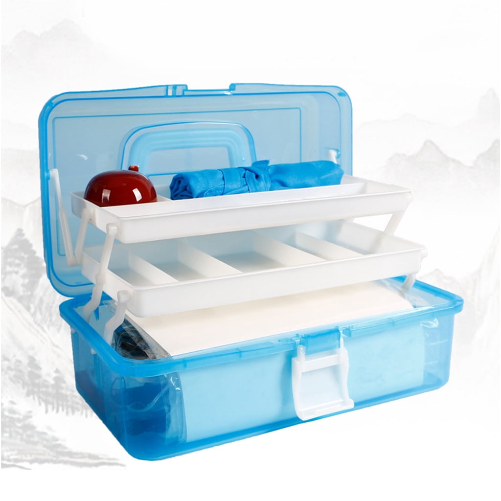 Plastic Crafts Box with Handle 3-Layer Carrying Storage for Case for Art Supplies Jewelry Beaded Mate