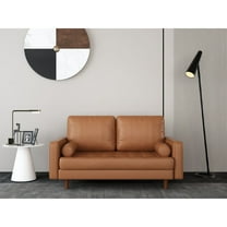 59" Mid-Century Square Arm Leather Loveseat Brown