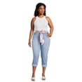 thumbnail image 2 of Alivia Ford Women's Plus Size Roll-Cuff Denim Capri with Printed Belt, 2 of 5