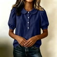 thumbnail image 6 of Babysbule Women Peter Pan Collar Henley Puff Short Sleeve Blouse Loose Fit Casual Top for Summer Travel Weekend Daily Outfits, 6 of 8