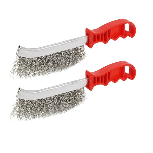 Cepillo de alambre de acero inoxidable de 5 pulgadas con mango de plástico, 2 piezas