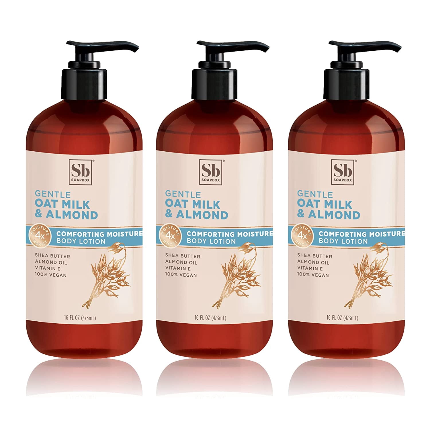 Soapbox Oat Milk & Almond Moisturizing Body Lotion with Shea Butter & Almond Oil | Body Lotion for Women & Men, Paraben Free, Vegan Lotion for Dry Skin, Smooth Skin (16oz, 3 Pack)