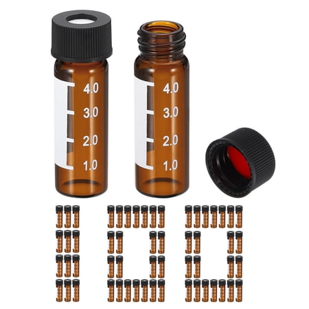 Uxcell 4ml Autosampler Vial, 100 Pack HPLC/GC Vials 9-425 Lab Amber Vials Sample Vial Screw Cap Writing Patch