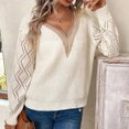 thumbnail image 4 of Suéter Suéter de punto para mujer, Top informal con encaje acanalado, Tops elegantes y cómodos Ygjytge Blanco T M para Mujer, 4 of 6
