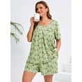 thumbnail image 2 of SHOWMALL Women's Plus Pajama Sets Pleated Front Loungewear Green Roses 3X Floral Sleepwear Ladies Pjs Sets with Pockets, 2 of 6