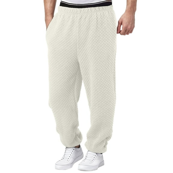 Men's Casual Pants Men’ s Small Quilted Warm Casual Pants Lined Sweatpants Wide Straight Leg Bottom Sweatpants Joggers Workout High Waisted Yoga With Pockets Beige 3XL