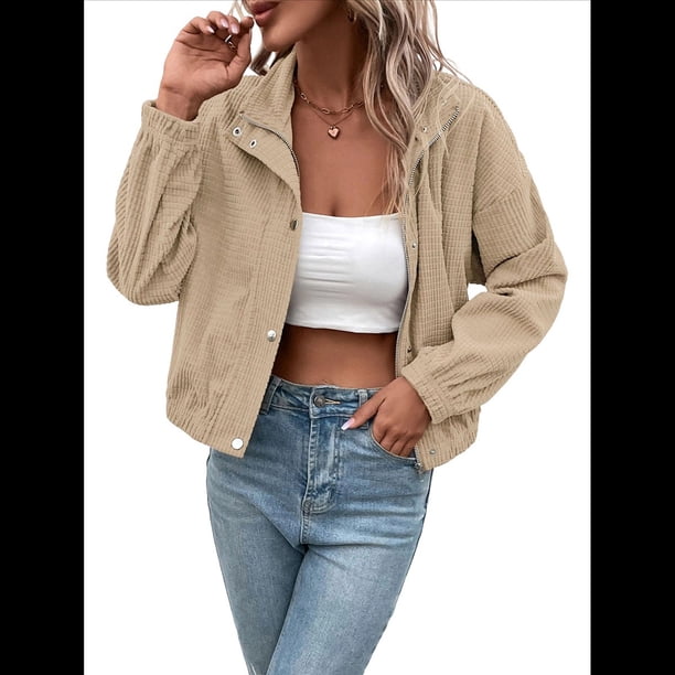 Chaqueta Ligera de para Mujer, de Larga, con Cremallera y Botones A Presión, para Otoño. Albaricoque L