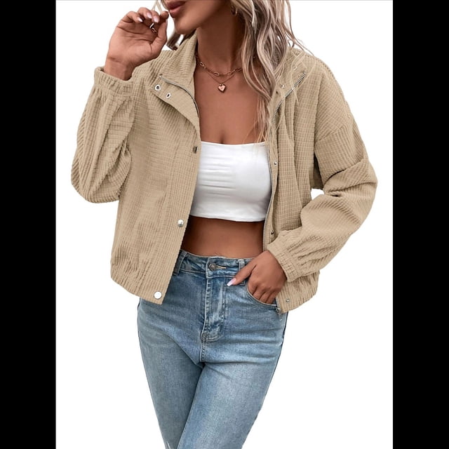 Chaqueta Ligera de para Mujer, de Larga, con Cremallera y Botones A Presión, para Otoño. Albaricoque XL