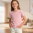 thumbnail image 2 of Tranfacy Shirts for Girls Soft Breathable Solid Candy Colored Short Sleeve Pullover Top for Spring and Summer for Children, 2 of 7