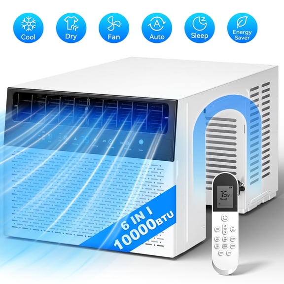 Nepsam 10000-BTU Window Air Conditioner, Cools Up to 450 Sq Ft, with Remote Control, Energy Saver Mode, Adjustable Window Kit, White