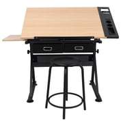 HomGarden Wood Drafting Desk Drawing Table Art Craft Station Tiltable W/ Stool & Drawer