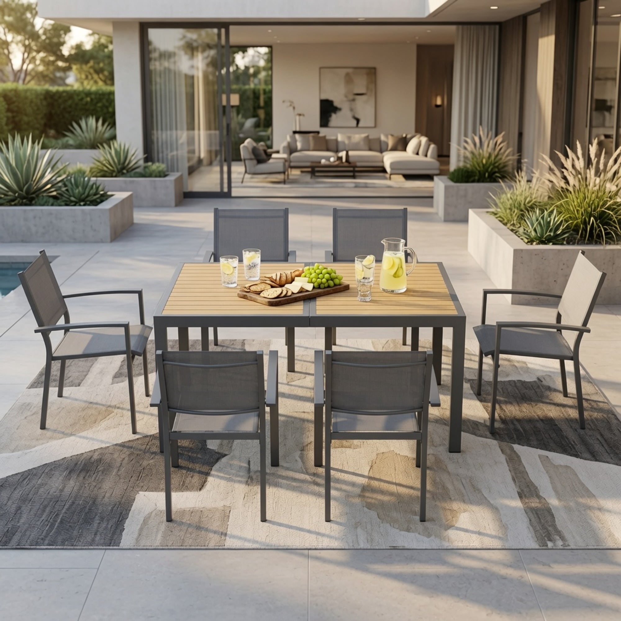 Outdoor Patio Dining Table 59x35x28.7 Inch Grey HDPS Tabletop Aluminum Frame All-Weather for Garden Deck