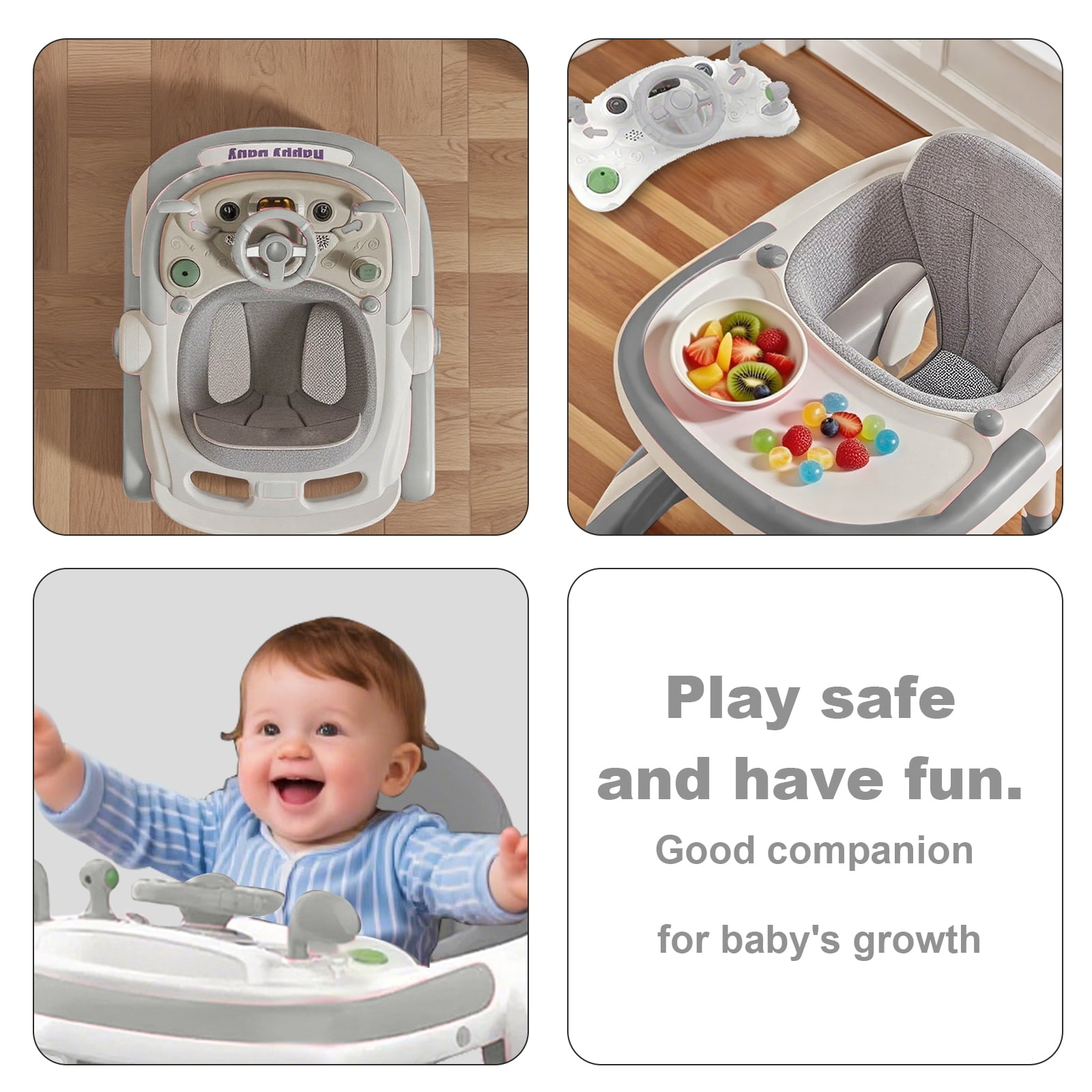 MINGYI 4-in-1 Baby Walker - Multi-functional, Height Adjustable, Foldable Design (Gray)
