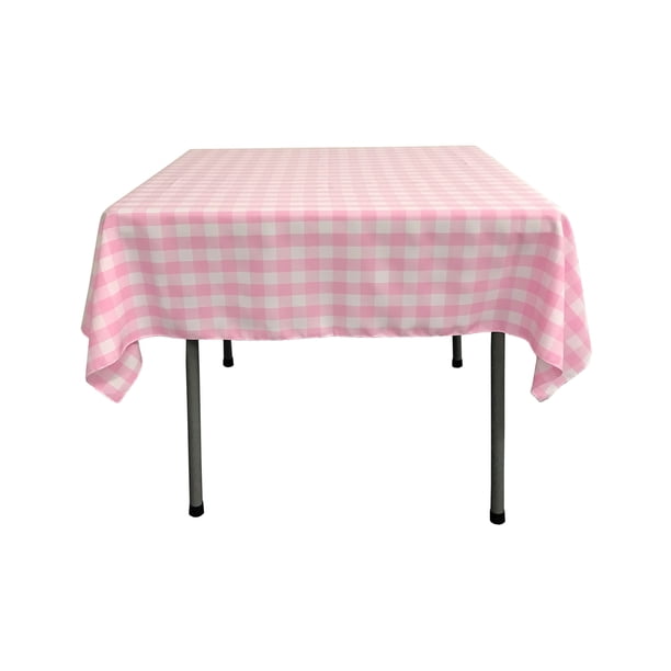 La Linen Mantel Cuadrado De Poliéster A Cuadros De 52.0 X 52.0 In, Color Blanco Y Rosa