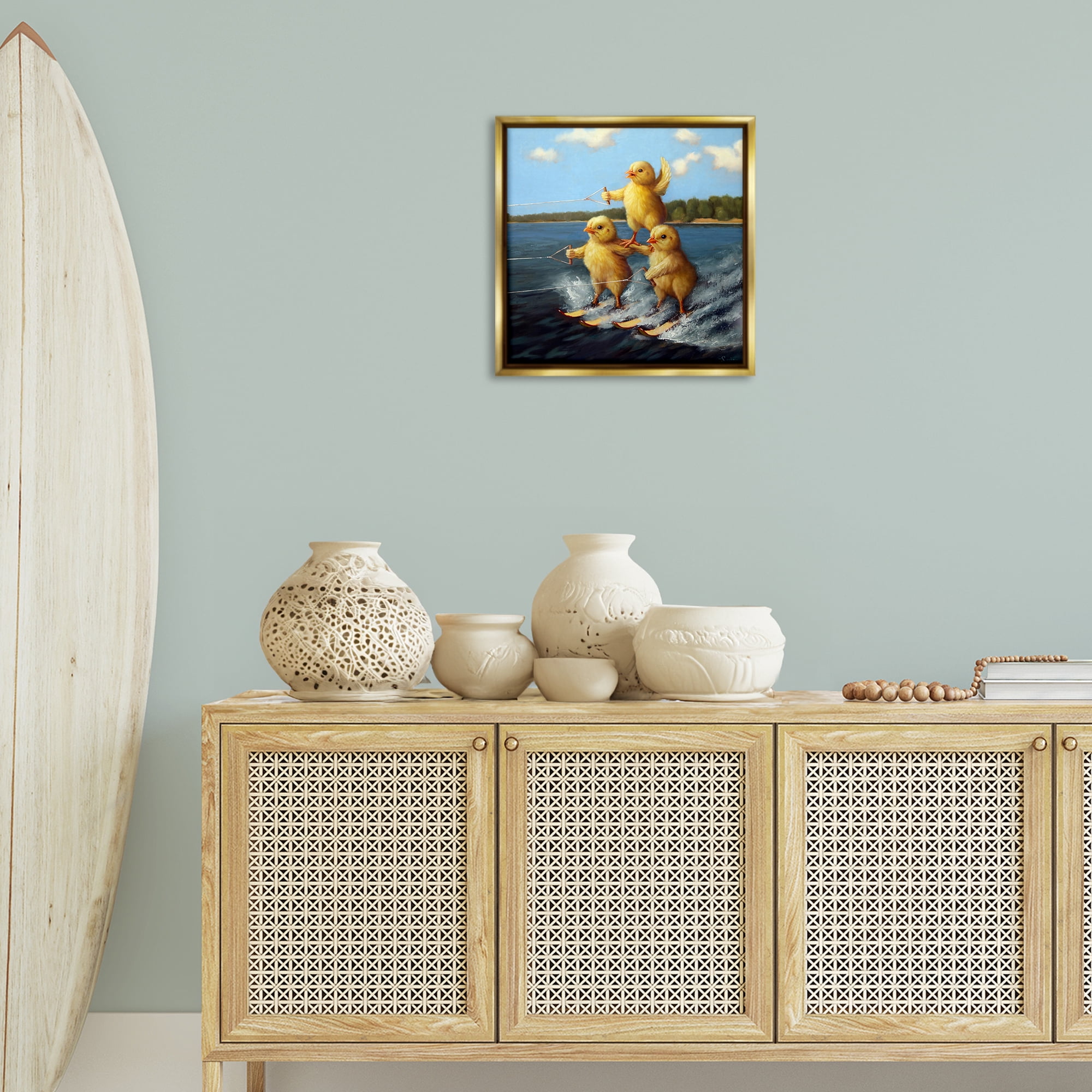 Stupell Industries Water Skiing Chicks Coastal Painting Gold Floater Framed Canvas Art Print Wall Art, 18 x 18