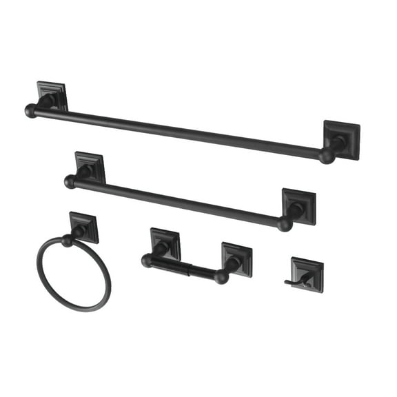 Kingston Brass BAHK3212478K Serano 5-Piece 18-Inch and 24-Inch Towel Bars Bathroom Accessory Set in Matte Black