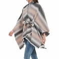 thumbnail image 6 of Xfvqtps Women Cape with Belt Color Blocking Irregular Plaid Pattern Knitting Warm Loose Windproof Coldproof Warm Winter Long Coat White, 6 of 9