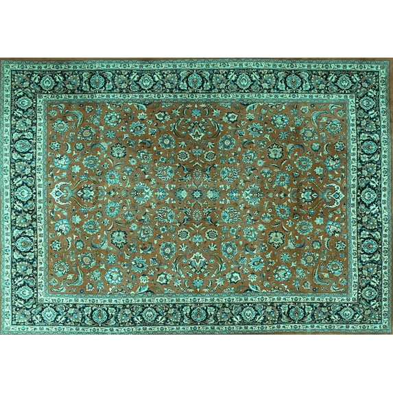 Ahgly Company Machine Washable Indoor Rectangle Persian Turquoise Blue Traditional Area Rugs, 6' x 9'