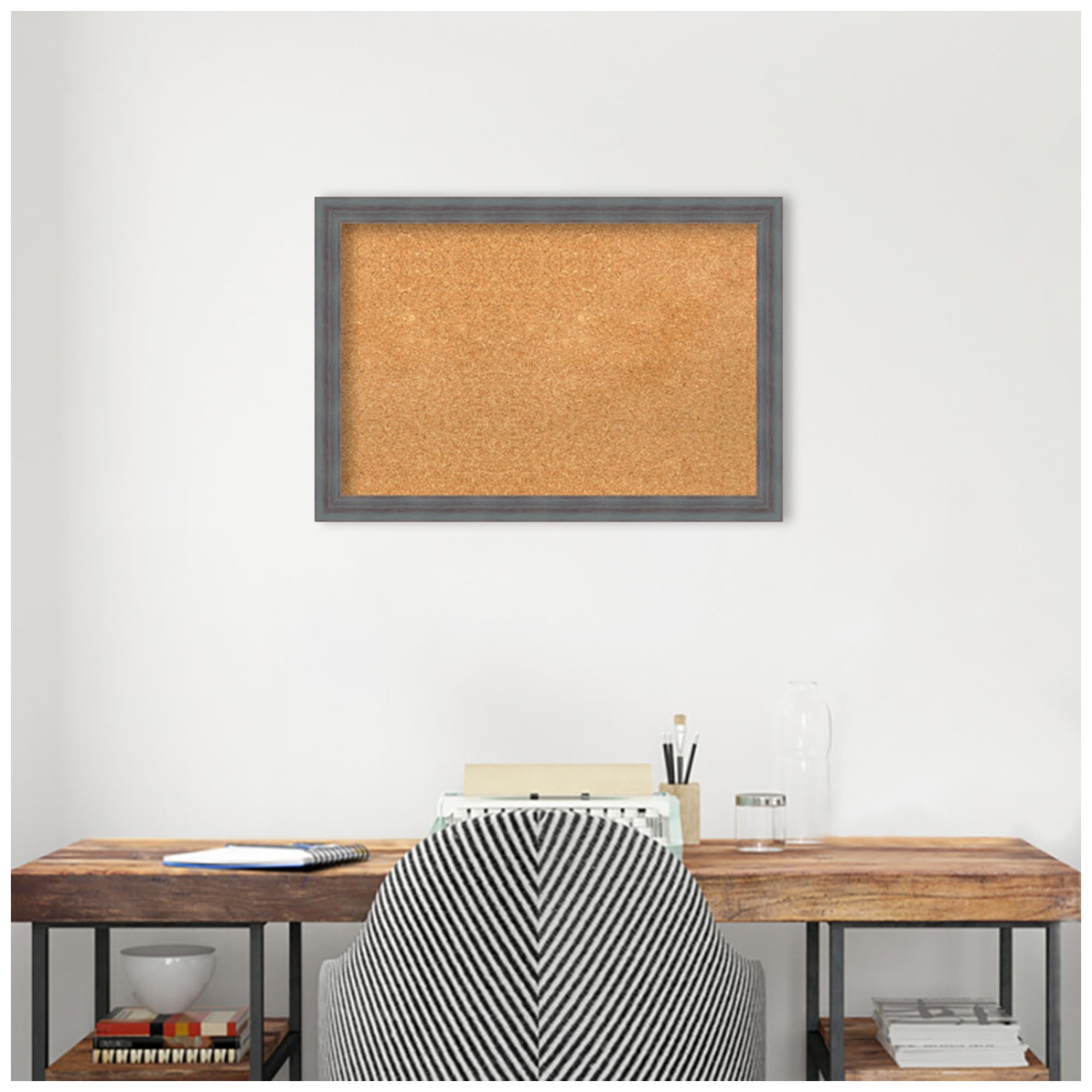 Amanti Art Natural Cork Board Wood Framed Dixie Blue Grey Rustic Bulletin Board 26 in. x 18 in.