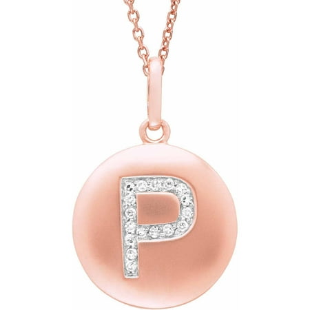 Diamond Accent Rose Gold-Plated Sterling Silver Round Initial P Disc Pendant