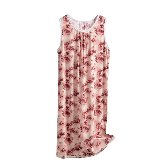 Tnhcen Trendy Plus Size Sleep Dress Floral Print Long Length Round Neck Versatile Home/Lounging Wear XL-6XL for All Body Types