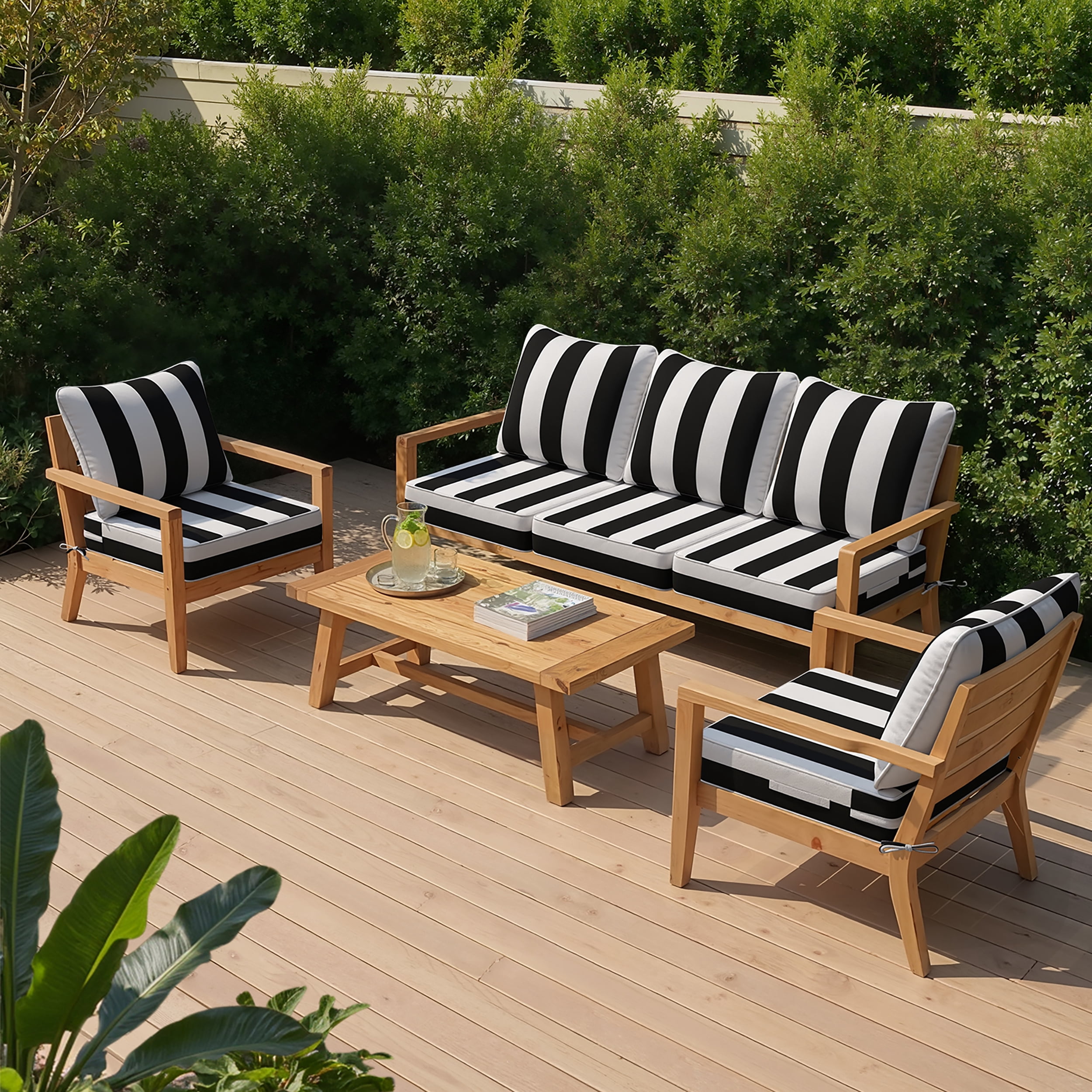 Crestlive 5.5" Outdoor Cushion for Patio Furniture Set of 2, 24 x 24, Waterproof and Fade-Resistant Deep Seat Cushions for Chair, Wicker Sofa and Couch, Black White Striped