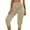 Khaki, variant on Frostluinai Elastic Waist Capris for Women Smocked Mid Rise Tapered Pencil Ankle Pants Comfy Solid Color Yoga Capris with Pockets