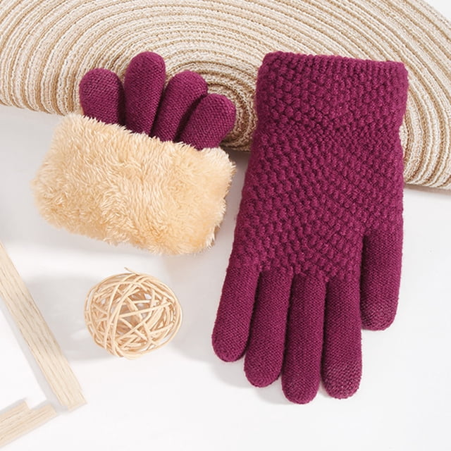 Gants à Moins de 10 $ Mitaines Rouges Hiver Gants en Maille Jacquard pour Femmes Tricotés Plus Velours Épaissis Automne et Hiver Gants Chauds à Motif (Gants pour Adultes)