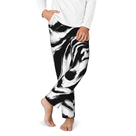 Gukieu Leopard And Zebra 2 Print Youth Home Trousers, Elastic Waistband with Pockets for Home and Outing, Suitable for Children Aged 5-16-XS(5-6)