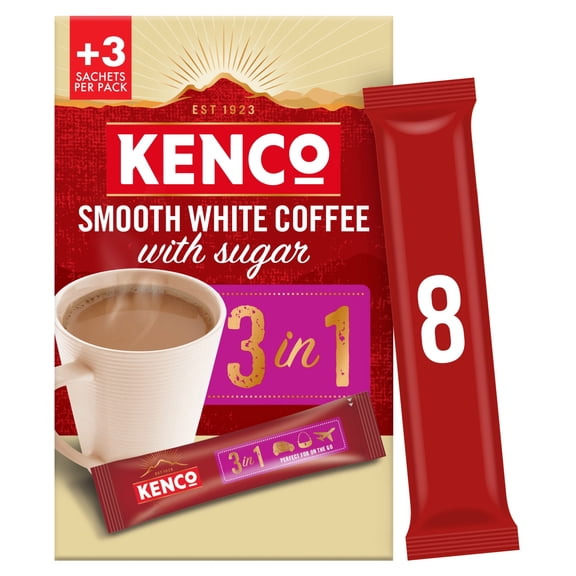 Kenco 3 in 1 Smooth White Instant Coffee Sachets 8 X 12.6g, Imported from Britain