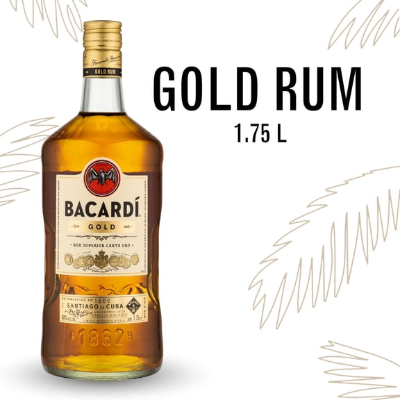 BACARDI Gold Rum, Gluten Free, 1.75 L Bottle, ABV 40%