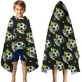 thumbnail image 3 of Black Soccer Balls with Green Elements Pattern Hooded Bath Towel，50"x30" for Ages 3 To 12 Kids, Quick Dry Lightweight Soft Microfiber Hood Beach Towel Cover Up for Kids, 3 of 7