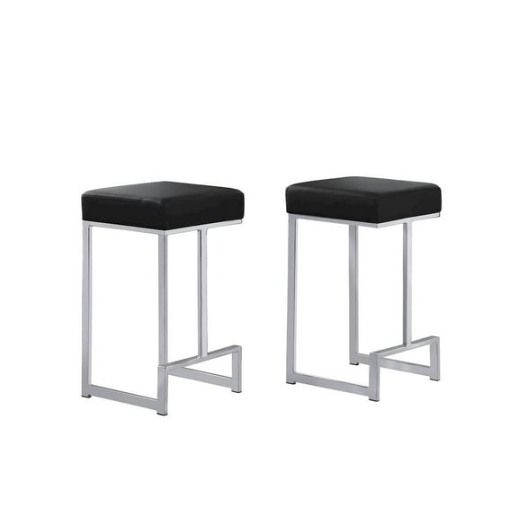 Best Master Furniture Dorrington Faux Leather Backless Counter Height Stool in Black/Silver (Set of 2)