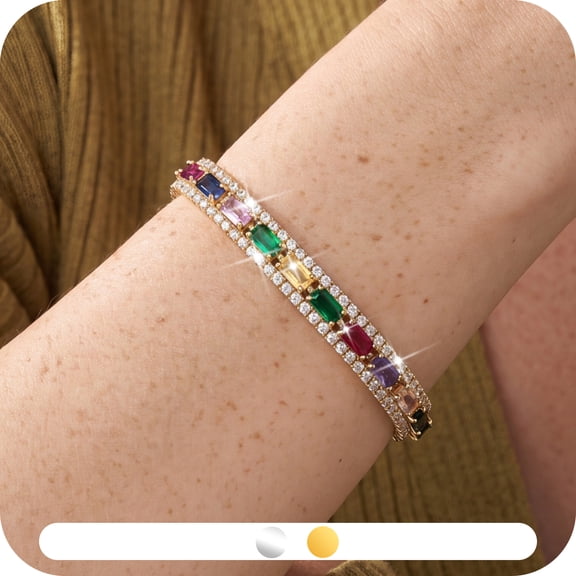 Yndra CZ Tennis Bracelet for Women,Rainbow Crystal Bracelet, 18K Gold Plated Colorful Stone Bracelet,Elegant Jewelry Gift for Her
