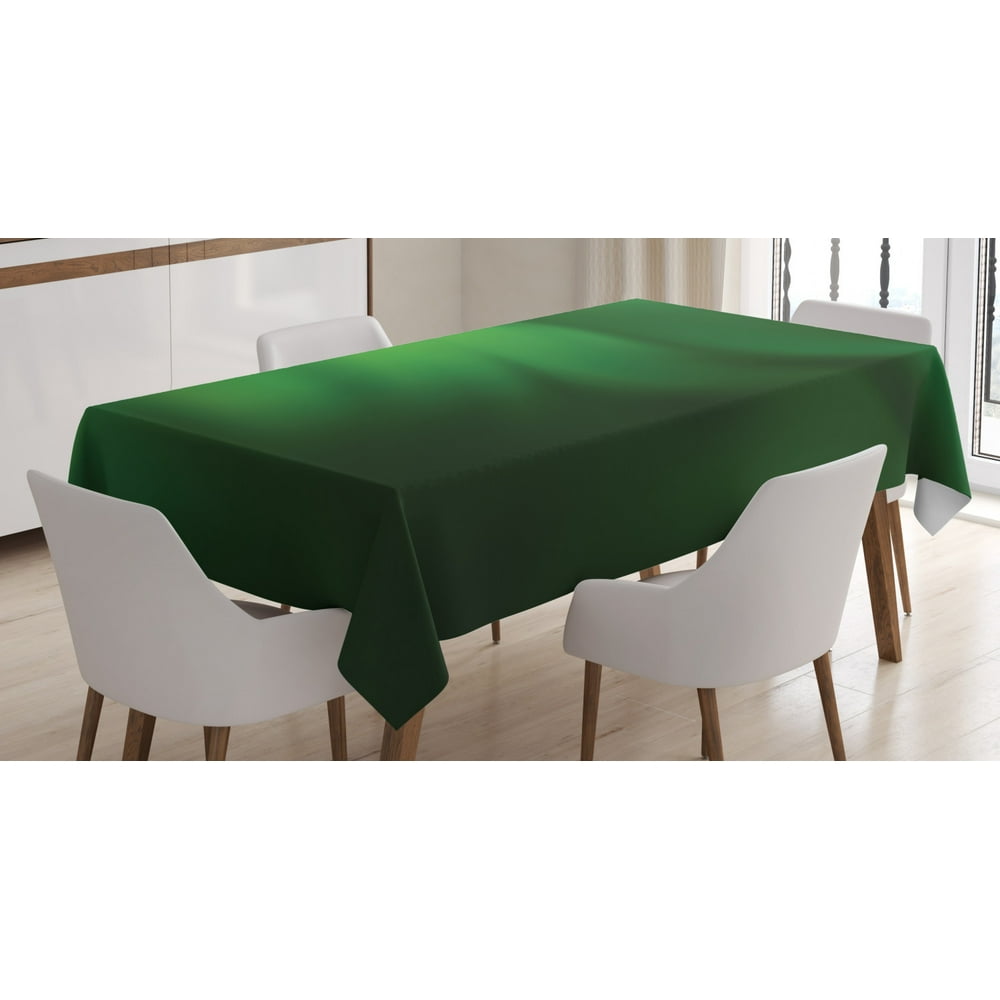 Forest Green Tablecloth, Abstract Pattern with Color Wave in Green