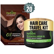 Herbishh Hair Dye Shampoo Dark Brown Color 3-in-1 Travel Pack (30ml x20)   Keratin Argan Oil Hair Mask for Dry, Damaged & Color Treated Hair, 150ml, Long Lasting Hair Color, For Women & Men