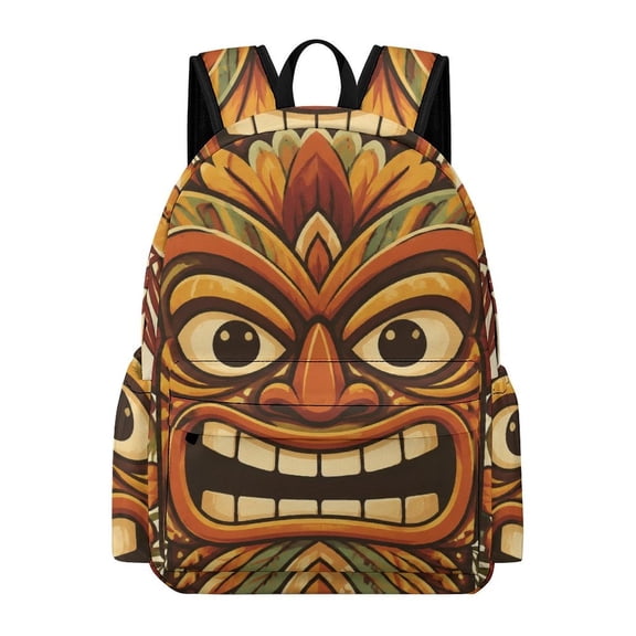 BCIIG Vintage Tiki Mask Tropical Leaves Printed Oxford Backpack, Large Capacity Laptop Backpack, Water Resistant, Travel Daypack for College Work Commuting Adults, 42x30x15cm