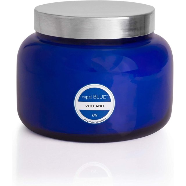 Vela Capri Blue Volcano – Vela azul en tarro gigante – Vela grande con mezcla de cera de soja – Vela de aromaterapia de lujo – Vela perfumada de frutas tropicales y cítricos azucarados (48 oz)