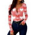 thumbnail image 5 of Valentine's Day Shirts for Women Long Sleeve Ribbed Knit Slim Fit Love Heart Graphic Stretchy Button Up Pullover Tops (XXL, Watermelon Red), 5 of 9