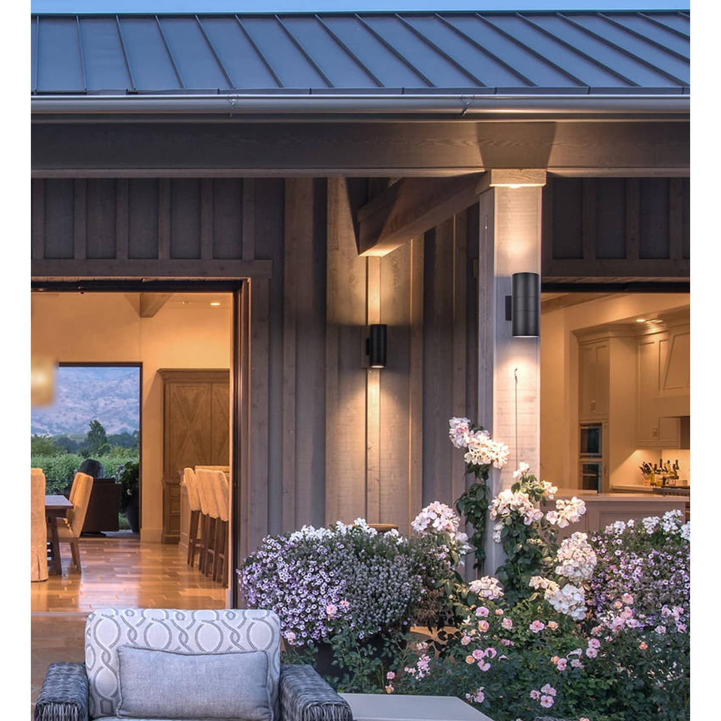 C Cattleya  2-Light Matte Black Cylinder Outdoor Wall Sconce - W 5-3/4" x E 8-1/2" x H 11-3/4"