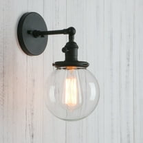 Permo Vintage Industrial Wall Sconce Lighting Fixture with Mini 5.9" Round Clear Glass Globe Hand Blown Shade (Black)