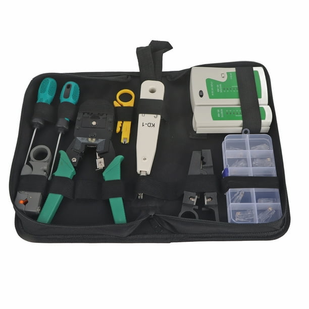 Kit de herramientas de servicio de red LAN Kit de probador de cables Kit combinado de 11 piezas para RJ11 RJ45