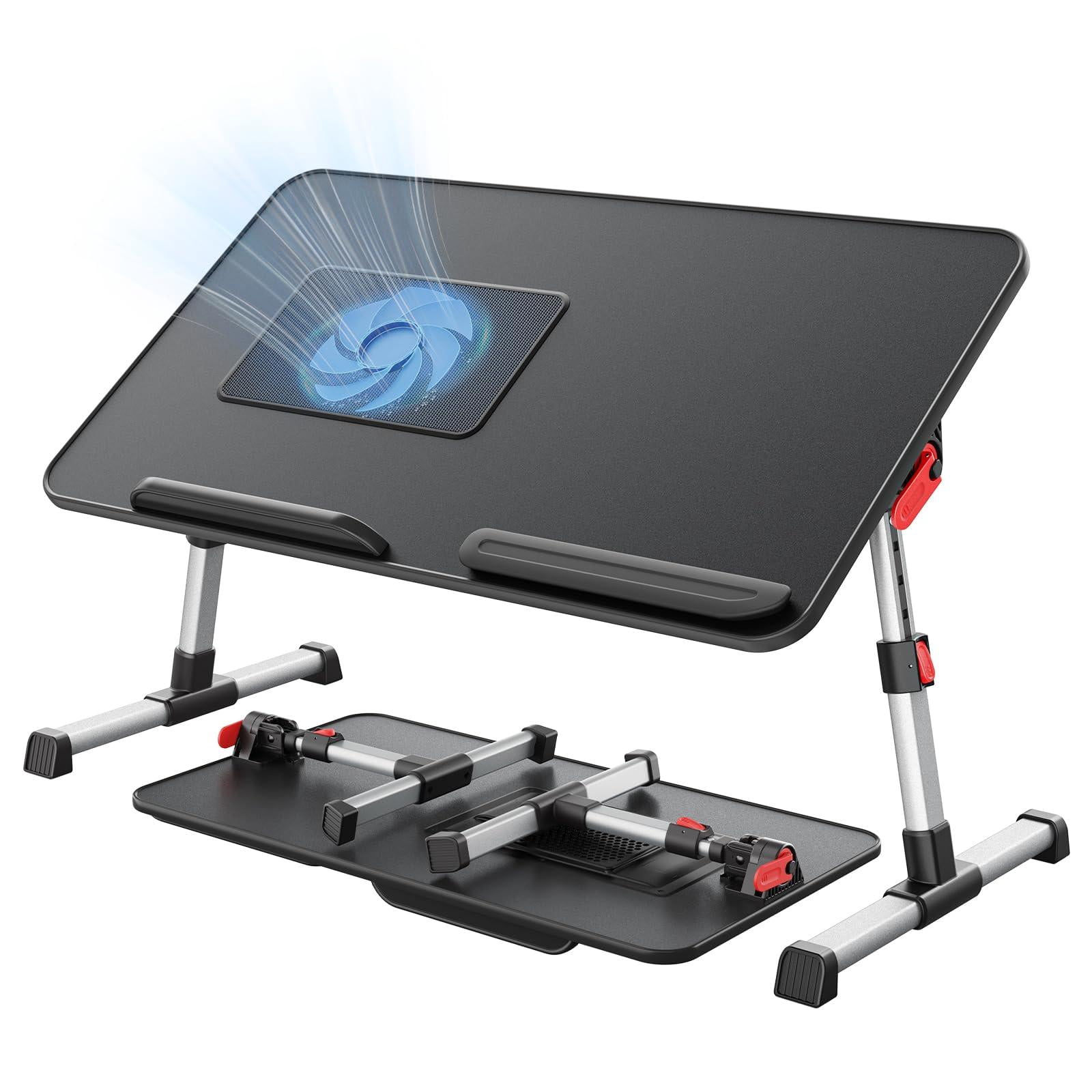 Laptop Desk For Bed With Fan  Height & Angle Adjustable Stand Lap Tray Table Lightweight Foldable Portable Computer Couch Sofa Chair Floor (black)