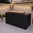 thumbnail image 6 of ZEUKMXOO 75-Gallon Outside Storage Box Waterproof, Large Outdoor Storage Bin for Patio Deck Garden, Black Heavy Duty Container with Lid, Bottom Casters, 6 of 7