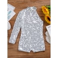 thumbnail image 3 of iiniim Girls Shiny Sequins Oblique Shoulder Gymnastics Leotard Shorts Biketard Bodysuit Jumpsuit Size 6-16 Silver 8, 3 of 7